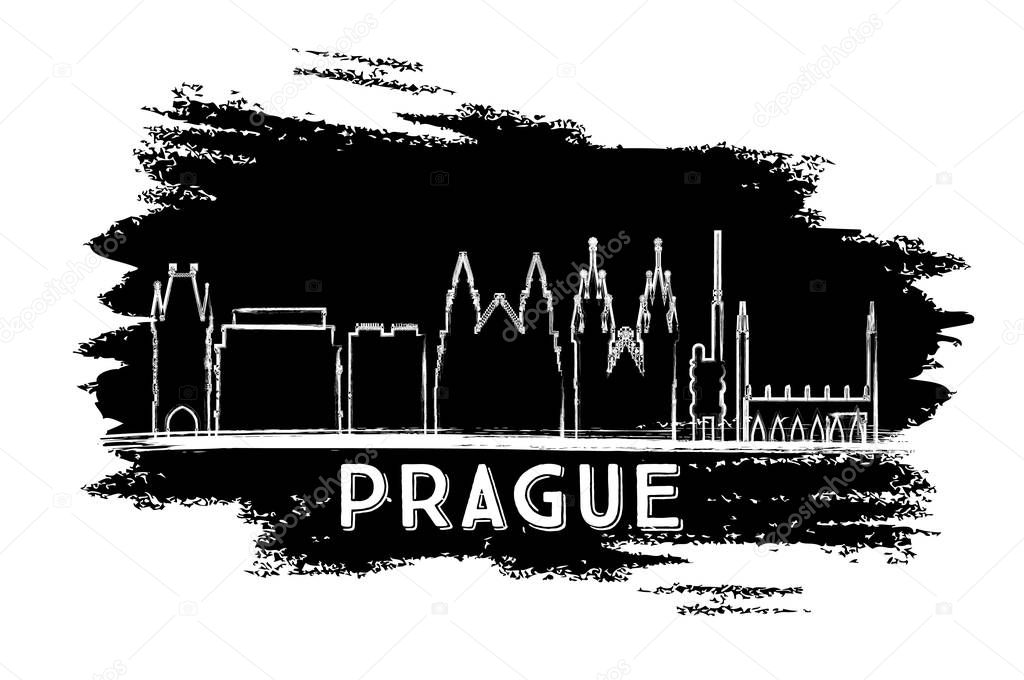 Prague Skyline Silhouette. Hand Drawn Sketch.