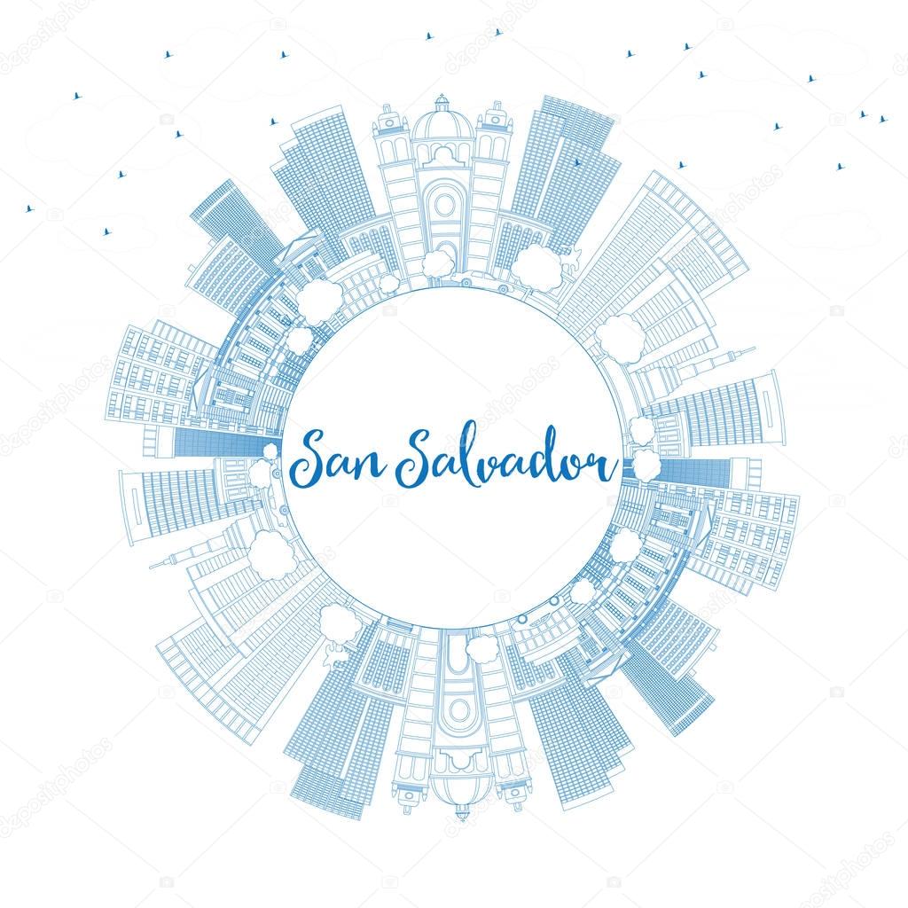 Outline San Salvador Skyline with Blue Buildings and Copy Space.
