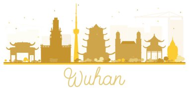 Wuhan City skyline altın siluet.