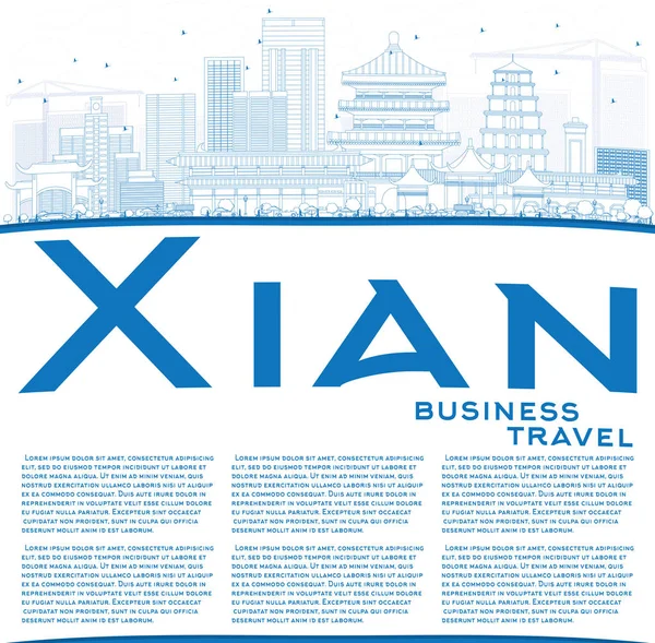 Esquema Xian Skyline con edificios azules y espacio de copia . — Vector de stock