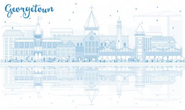Anahat Georgetown manzarası ile mavi binalar ve yansımalar.