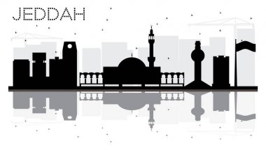 Cidde şehir manzarası siyah beyaz siluet yansımaları ile.