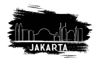 Jakarta manzarası siluet. Elle çizilmiş kroki.