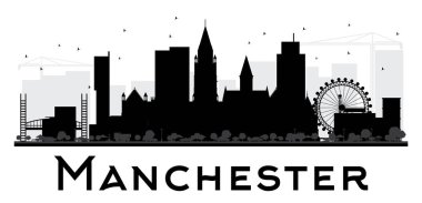 Manchester City skyline siyah beyaz siluet.