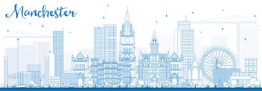 Anahat Manchester manzarası ile mavi binalar.
