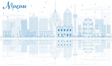 Anahat Macau manzarası ile mavi binalar ve yansımalar.
