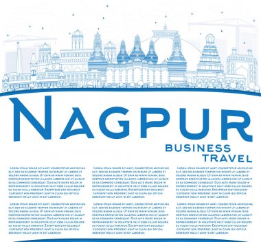 Anahat Nagpur manzarası ile mavi binalar ve kopya alanı.