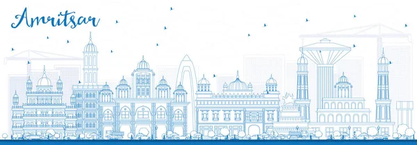Esboço Amritsar Skyline com edifícios azuis . —  Vetores de Stock