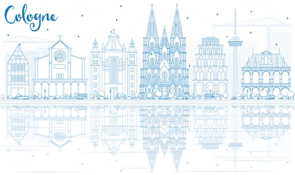 Esquema de Colonia Skyline con edificios azules y reflexiones . — Vector de stock