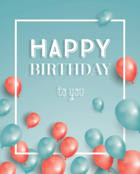 Gelukkige verjaardag-kaart met vliegende ballons en wit frame. — Stockvector