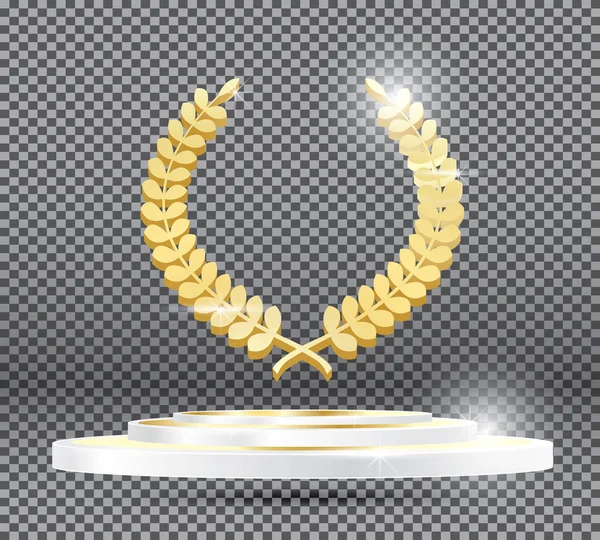 Gold Laurel Wreath on Podium on Transparent Background. — Stock Vector