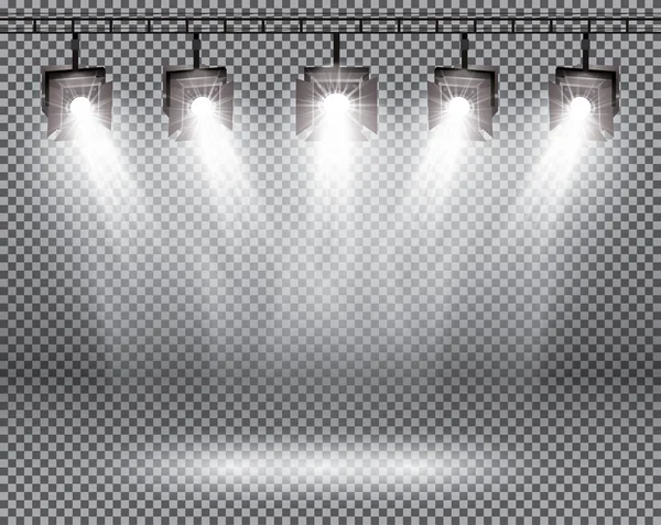 Эффекты освещения сцены с прожекторами на прозрачном фоне — стоковый вектор
