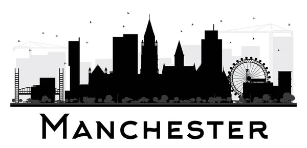 Manchester City skyline silueta en blanco y negro . — Archivo Imágenes Vectoriales