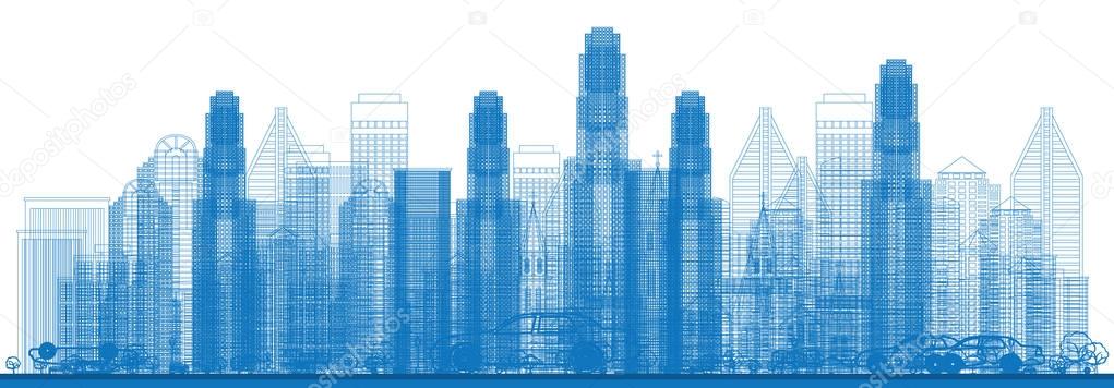 Outline Skyline with City Skyscrapers.