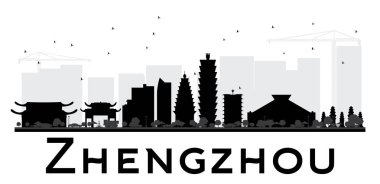 Zhengzhou şehir manzarası siyah beyaz siluet.