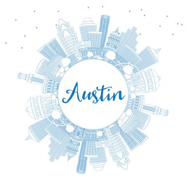 Anahat Austin Skyline mavi binalar ve kopya alanı.