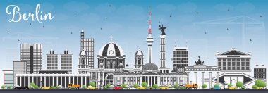 Berlin siluetinin gri binalar ve mavi gökyüzü ile.