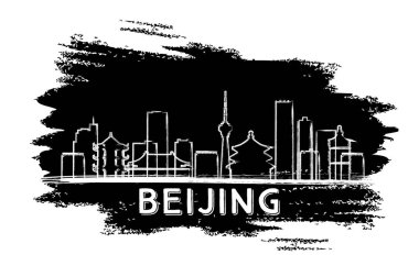 Beijing manzarası siluet. Elle çizilmiş kroki.