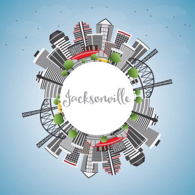 Jacksonville manzarası gri binalar, mavi gökyüzü ve kopya girintili