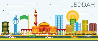 Cidde manzarası renkli binalar ve mavi gökyüzü ile.