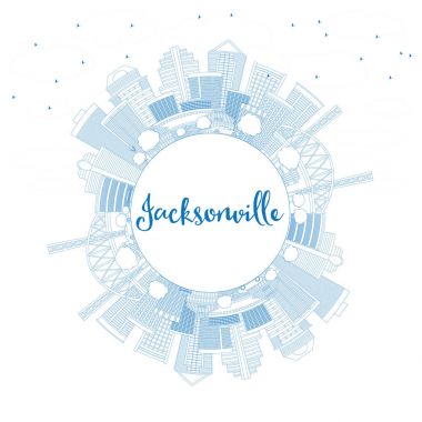 Anahat Jacksonville manzarası ile mavi binalar ve kopya alanı.