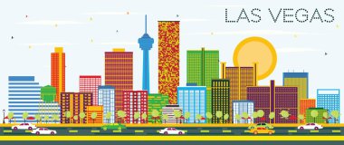 Las Vegas siluetinin renk binalar ve mavi gökyüzü ile.