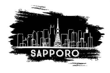 Sapporo manzarası siluet. Elle çizilmiş kroki.