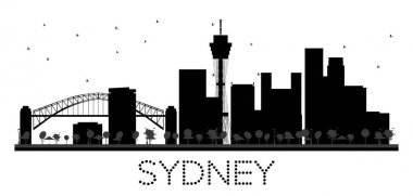Sydney şehir manzarası siyah beyaz siluet.