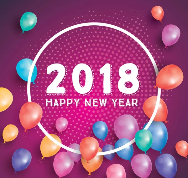 Поздравительная открытка с Новым 2018 годом с летающими шариками и белыми — стоковый вектор