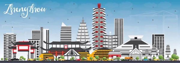 Zhengzhou Skyline con edificios grises y cielo azul . — Vector de stock