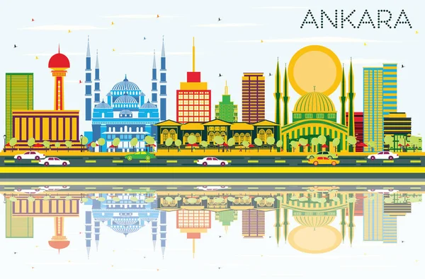Skyline de Ankara con edificios de color, cielo azul y reflexiones . — Vector de stock