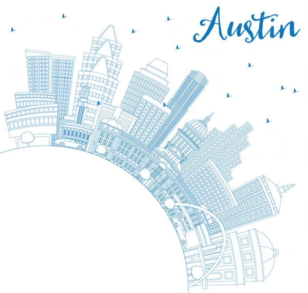Esquema de Austin Skyline con edificios azules y espacio de copia . — Vector de stock
