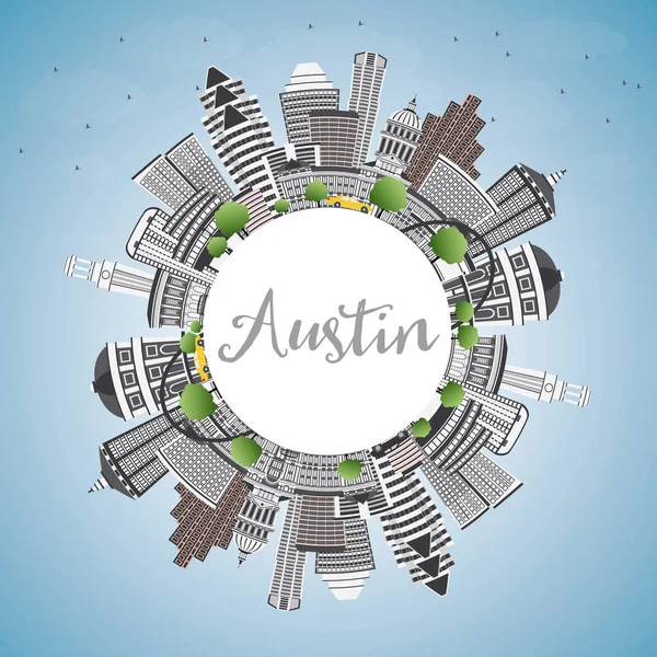 Austin Skyline z szarości budynków, Błękitne niebo i miejsce. — Wektor stockowy
