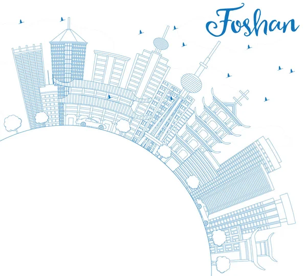 Esquema de Foshan Skyline con edificios azules y espacio de copia . — Vector de stock