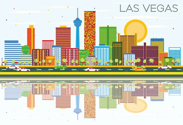 Las Vegas Skyline with Color Buildings, Blue Sky and Reflections — Stock Vector