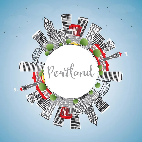 Portland Skyline con edificios grises, cielo azul y espacio de copia . — Vector de stock
