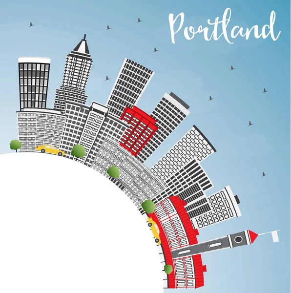 Portland Skyline con edificios grises, cielo azul y espacio de copia . — Archivo Imágenes Vectoriales