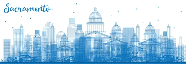 Esquema de Sacramento Skyline con edificios azules . — Vector de stock