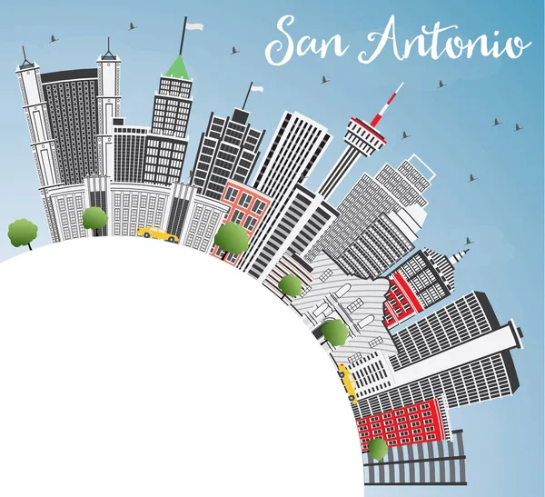 圣安东尼奥天际线与灰色建筑物、 蓝蓝的天空和副本空间 — 图库矢量图片
