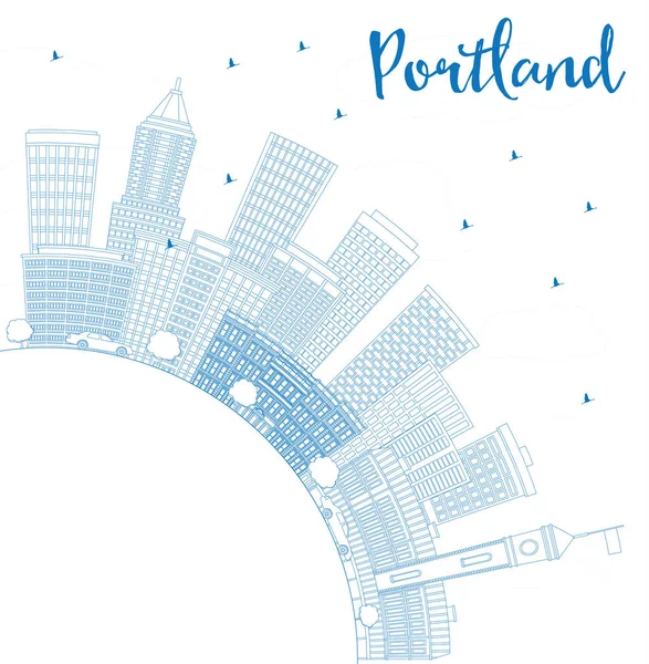 Контур Portland Skyline с голубыми зданиями и копировальным пространством . — стоковый вектор