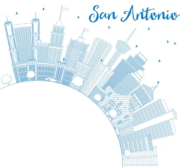 Esquema de San Antonio Skyline con Edificios Azules y Espacio para Copiar . — Vector de stock