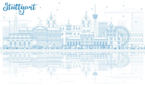 Anahat Stuttgart manzarası ile mavi binalar ve yansımalar. — Stok Vektör