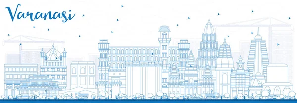 Outline Varanasi Skyline with Blue Buildings. — Stock Vector
