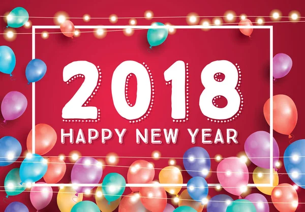 Поздравительная открытка с Новым 2018 годом с летающими воздушными шарами, Белый Fr — стоковый вектор