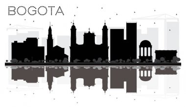 Bogota şehir manzarası siyah beyaz siluet yansımaları ile.