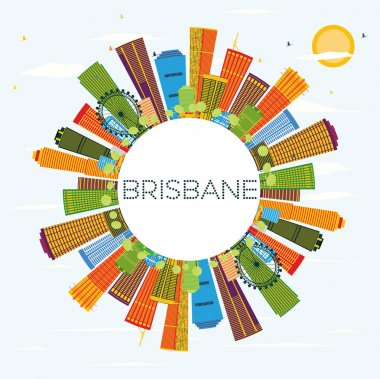 Brisbane manzarası renkli binalar, mavi gökyüzü ve kopya alanı.