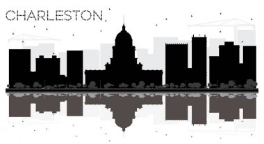 Charleston şehir manzarası siyah beyaz siluet reflecti ile