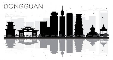 Dongguan şehir manzarası siyah beyaz siluet yansıması ile