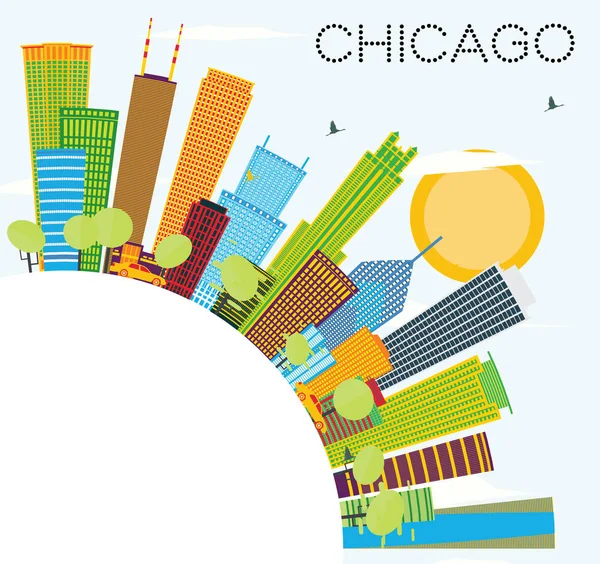 Chicago Skyline com edifícios coloridos e espaço de cópia . —  Vetores de Stock