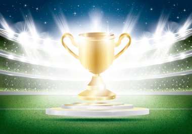 Altın kazanan Kupası Stadı projektör ile.